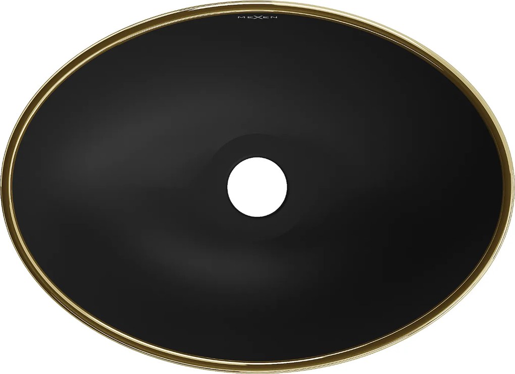 Mexen Elza, keramické umývadlo na dosku 405 x 330 mm, čierna matná-zlatý vzor, 21014029