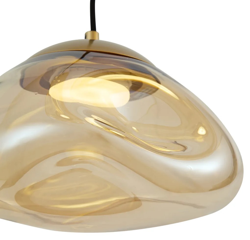 Hotelová elegantná závesná lampa mosadzná s jantárovým sklom 3-svetlá - Gus