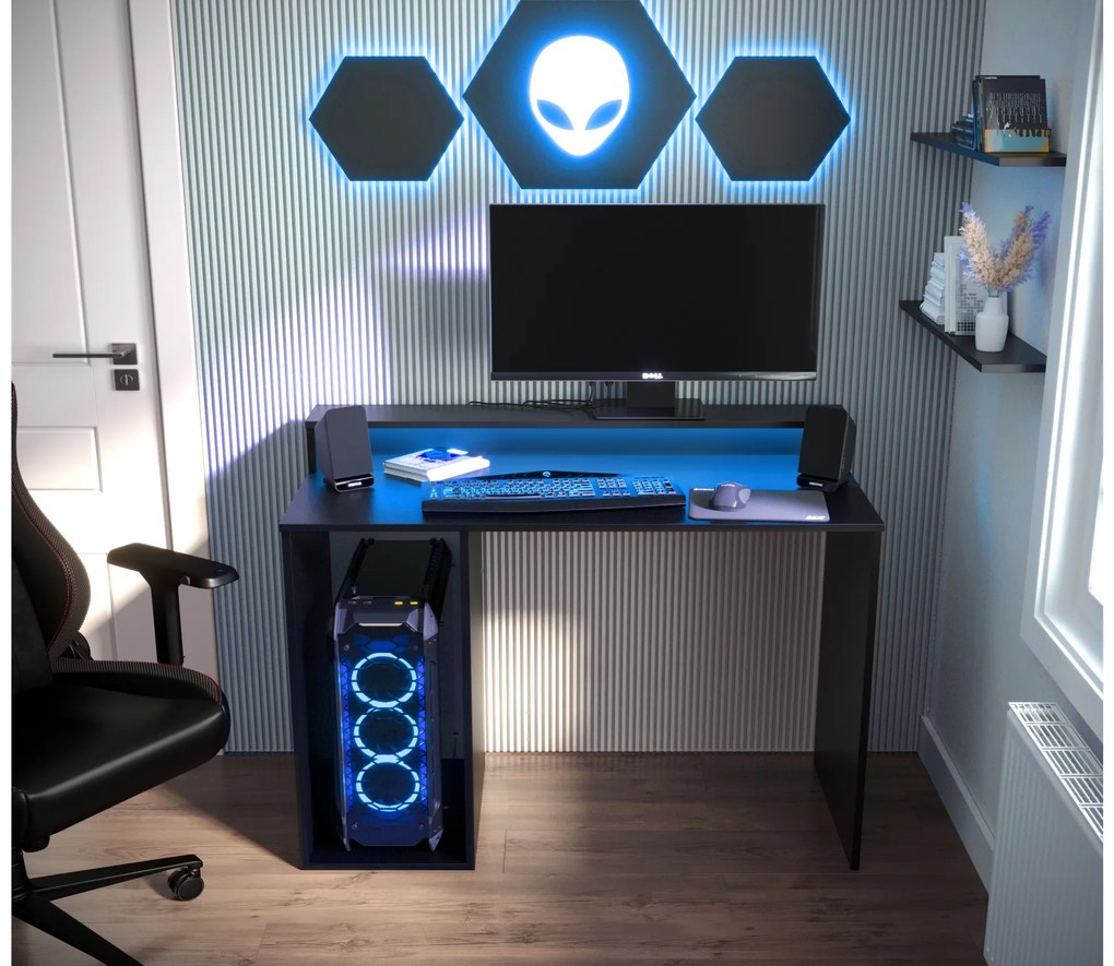 Herný PC stolík Garrick 2 (čierny) (s LED RGB osvetlením). Akcia -18%. Vlastná spoľahlivá doprava až k Vám domov. 1064135