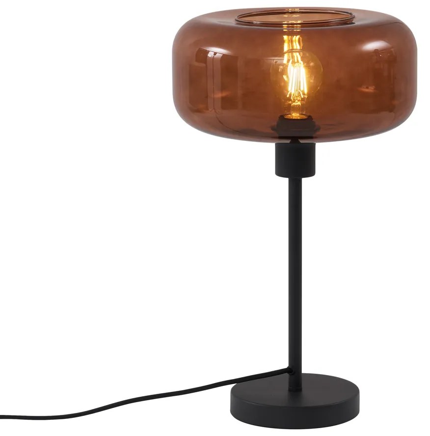 Retro stolová lampa čierna s bronzovým sklom - Bizle