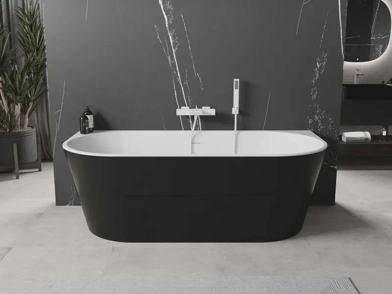 Mexen Oval, voľne stojaca nástenná vaňa 160 x 80 cm, biela-čierna, biely prepad, 52671608075-20