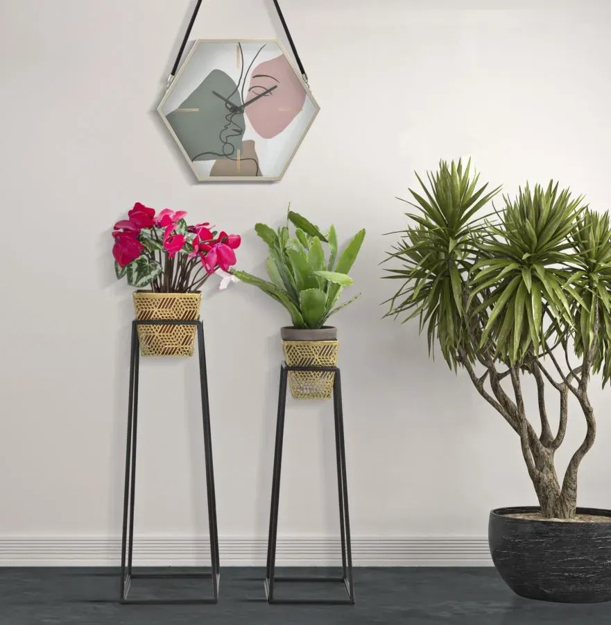 Sada 2 ks stojanů na květiny Square zlato-černá