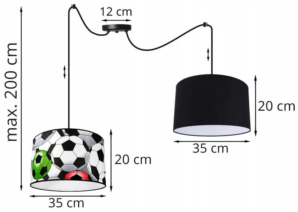 Detské závesné svietidlo Soccer Spider, 2x textilné tienidlo so vzorom (mix 6 farieb), (výber z 2 farieb konštrukcie)