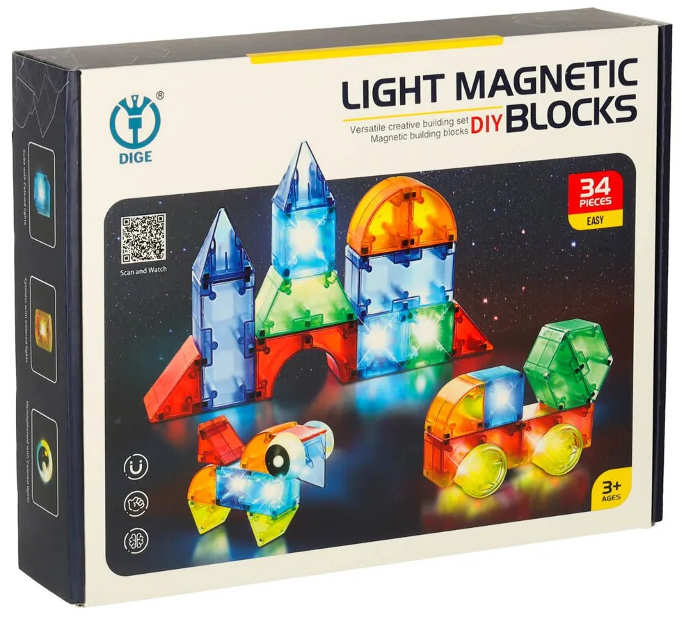 KIK Svetiace magnetické kocky, 32 ks