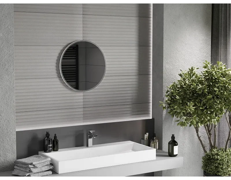 Mexen Loft, okrúhle kúpeľňové zrkadlo 30 cm, farba rámu brúsená oceľ, 9850-030-030-000-10
