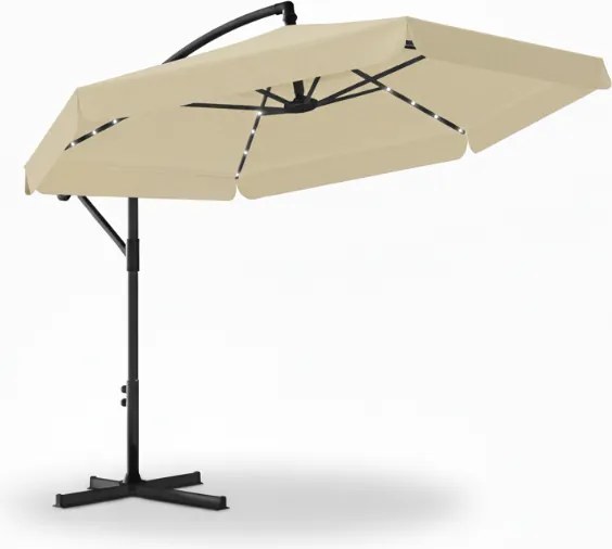 CH Krémový záhradný slnečník Banana s obalom+LED/3m