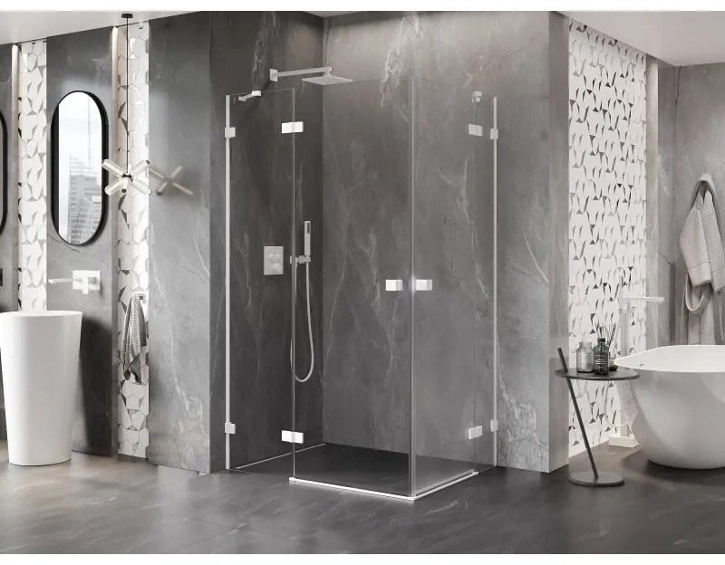Mexen Lunar Duo, výklopný sprchový kút 90 x 85 cm, 8mm číre sklo, biely profil, 834-090L-085P-20-00