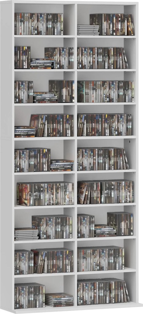 HOMCOM CD DVD Blu-ray Polica - Stojan na CD pre až 640 CD, 360 DVD alebo 430 Blu-ray s nastaviteľnými policami - Mediálny regál do obývačky 78,5 x 24
