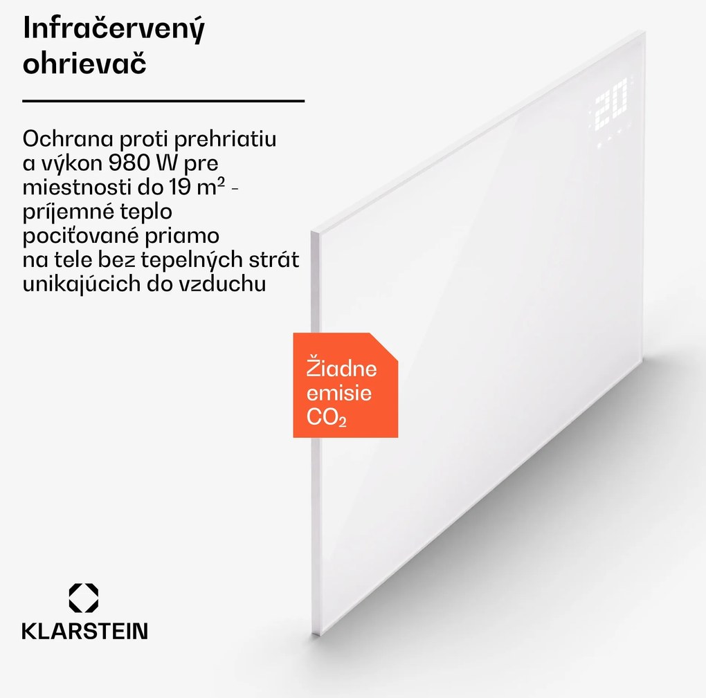 Klarstein Wonderwall Smart Bornholm, infražiarič, 120 x 80 cm, 980 W, aplikácia