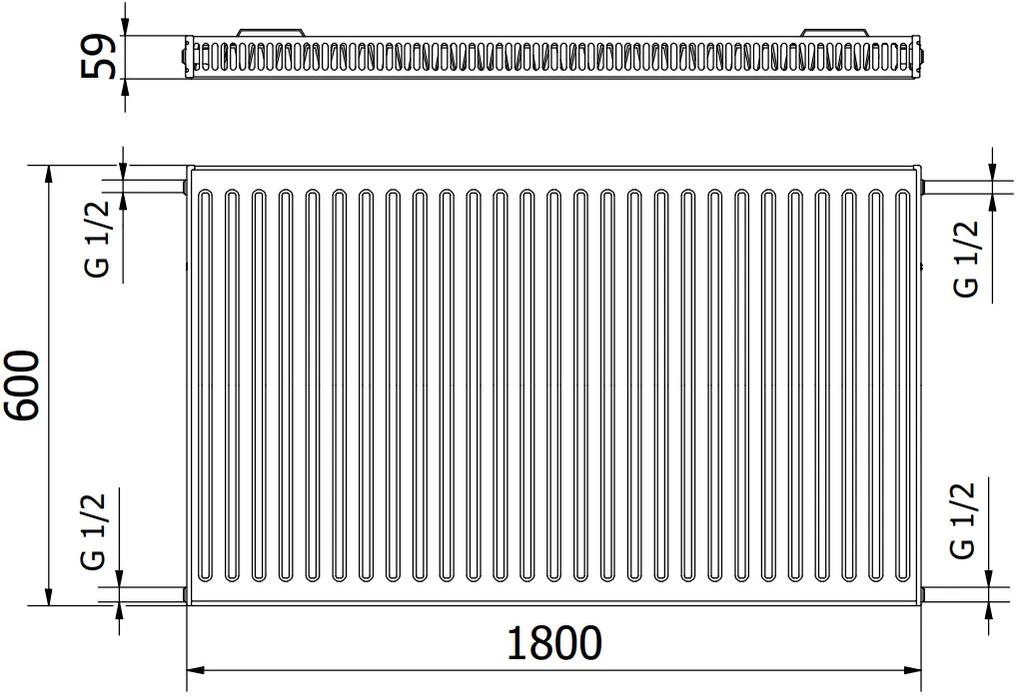 Mexen C11, oceľový panelový radiátor 600 x 1800 mm, bočné pripojenie, 1680 W, biela, W411-060-180-00