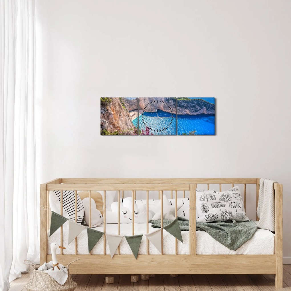 Obraz - Pláž Navagio, Grécko (s hodinami) (90x30 cm)