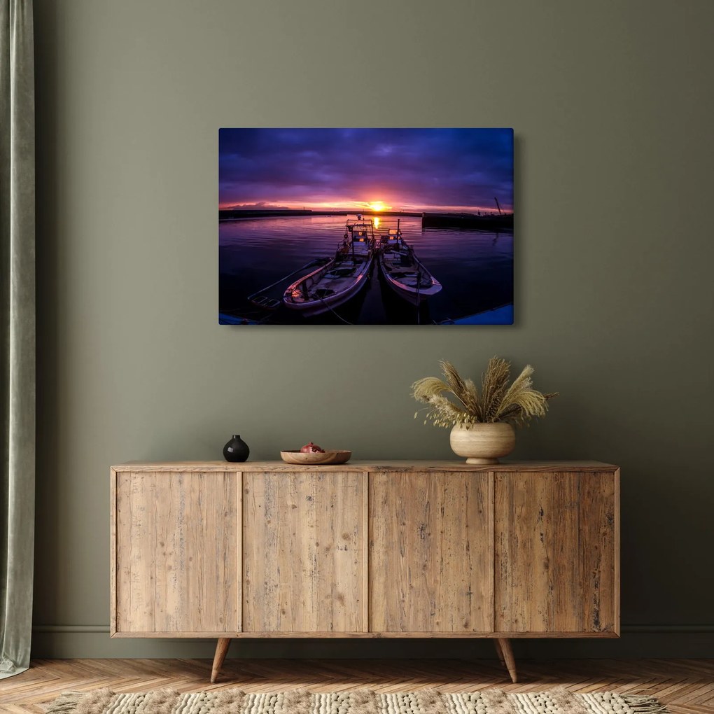 Obraz rybárskych lodí v prístave (90x60 cm)