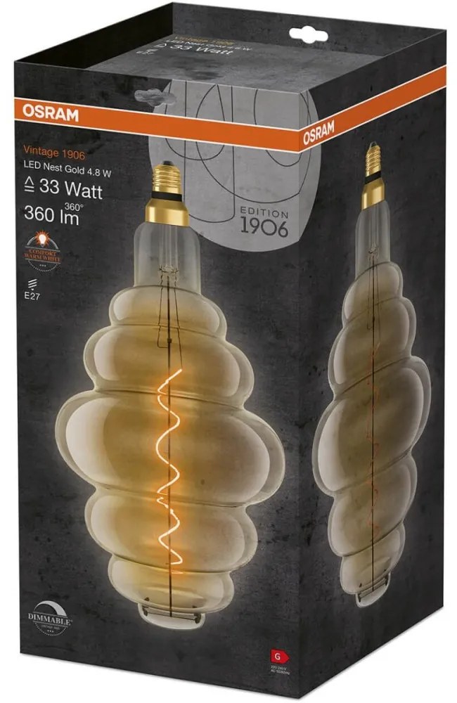 Dekoratívna LED žiarovka E27 NEST 4,8W = 33W 360lm 2200K Warm 320° Filament Dimmable OSRAM Vintage 1906