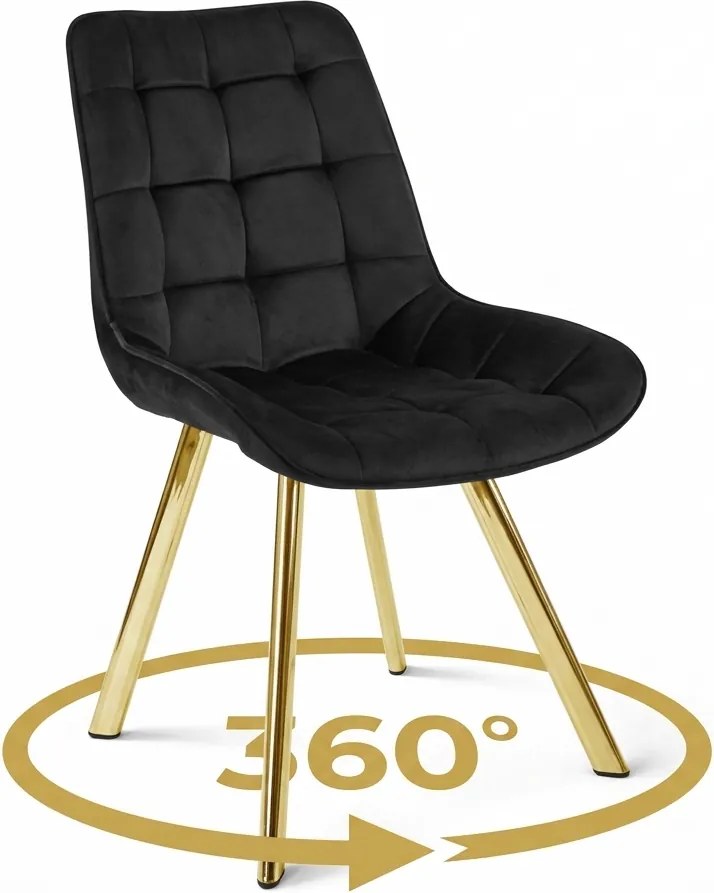 Stolička SORIA 360 – čierny zamat / zlaté nohy × 4