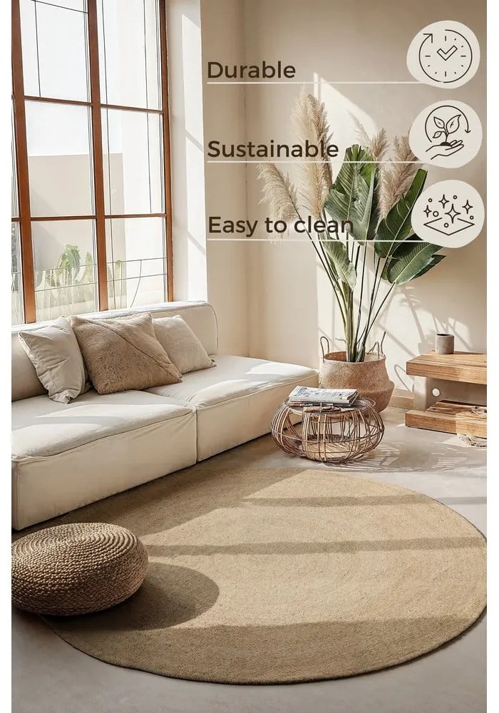 Slonovinový obojstranný jutový okrúhly koberec ø 200 cm Braided Ivory – Hanse Home