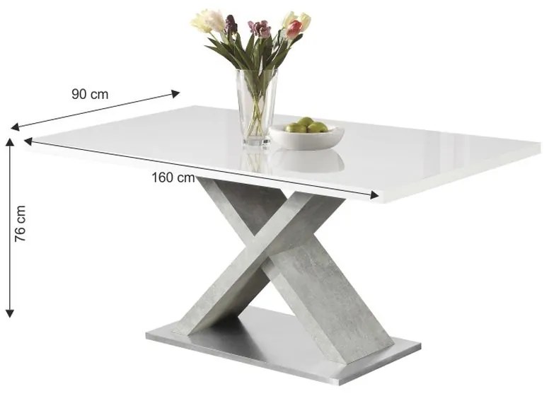 Kondela Jedálenský stôl, FARNEL, biela s vysokým leskom HG/betón