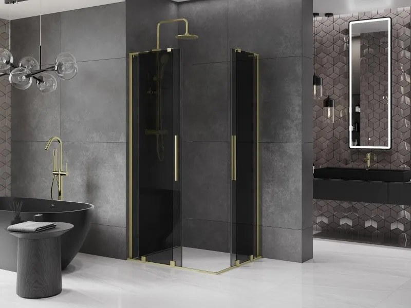 Mexen Velar L Duo, sprchový kút s posuvnými dverami 100 x 90 cm, 8mm šedé sklo, zlatá matná, 871-100-090-02-43-55