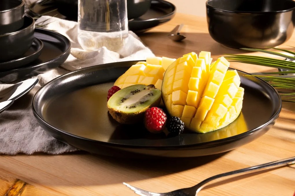 Jedálenská sada tanierov pre 6 osôb VICTO 24 ks čierna