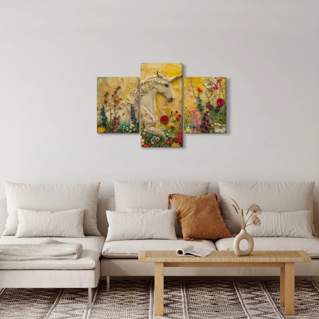Obraz - Jednorožec s kvetinami (90x60 cm)