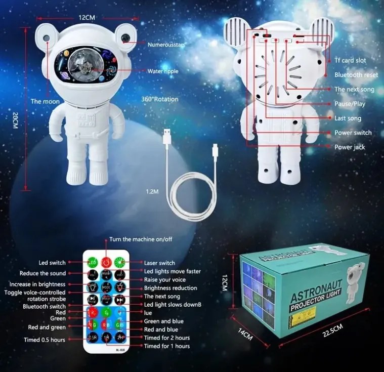 Hviezdny projektor Astronaut s diaľkovým ovládaním