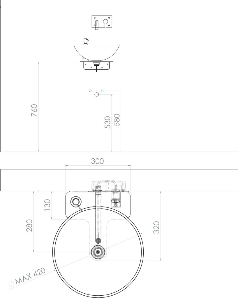 Sapho Tetris, nástenné okrúhle umývadlo s držiakom pre podomietkovou batériu, 415x140mm, biela, TZ429-02
