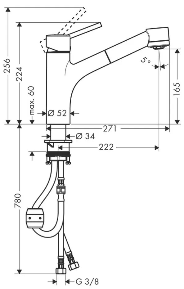 Hansgrohe Talis M52, drezová batéria s výsuvnou spŕškou, chrómová, HAN-32841000