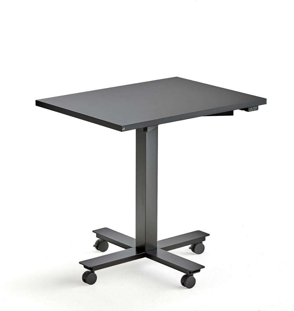 Stôl Modulus s kolieskami, centrálny podstavec, 800x600 mm, čierny rám, čierna
