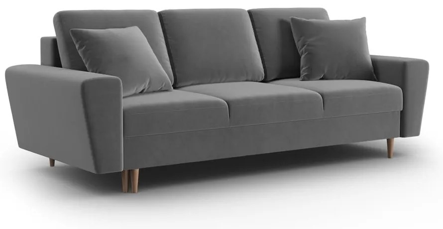 Svetlosivá zamatová rozkladacia/s úložným priestorom pohovka 235 cm Kyoto – Cosmopolitan Design
