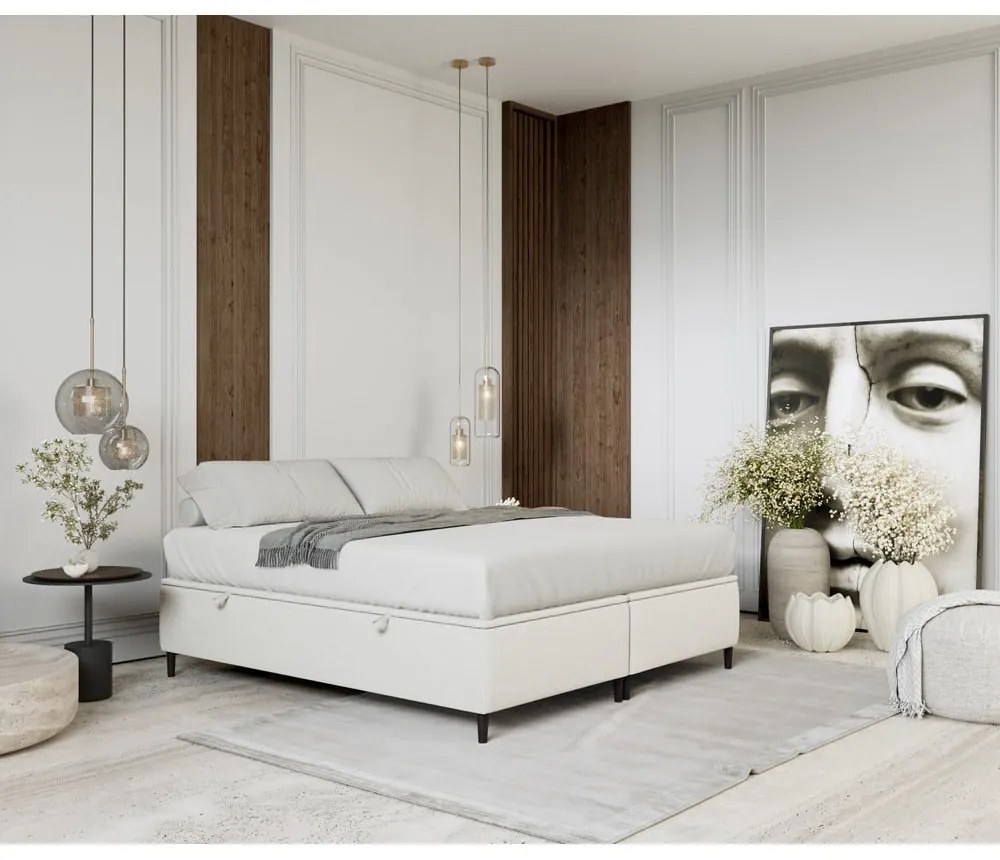 Krémovobiela čalúnená dvojlôžková posteľ s úložným priestorom 200x200 cm Tate – Maison de Rêve