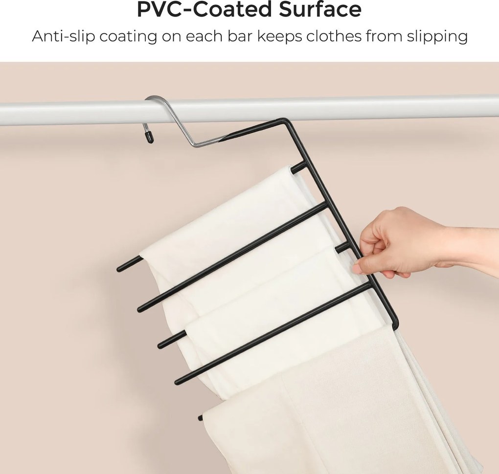 Sada vešiakov na nohavice 4 ks, protišmykové, priestorovo úsporné, čierne