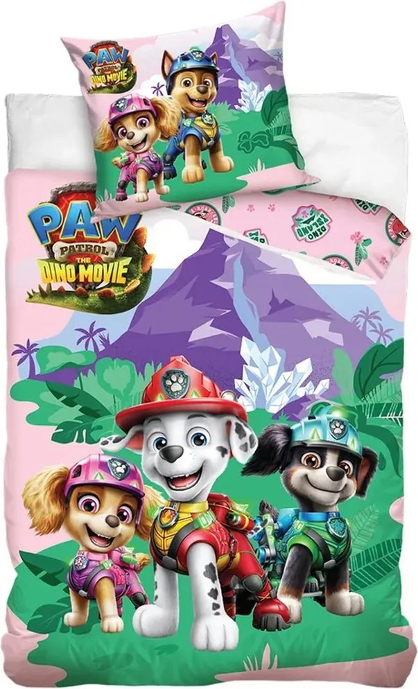 Bavlnené posteľné obliečky Labková patrola – Paw Patrol - Pod Dinosaurou skalou - 100% bavlna Renforcé - 70x90 cm + 140x200 cm