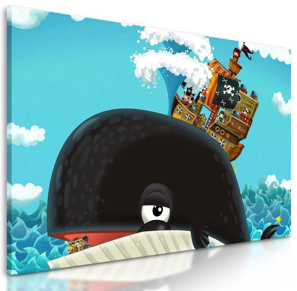 Obraz plávajúca veľryba s pirátskou loďou