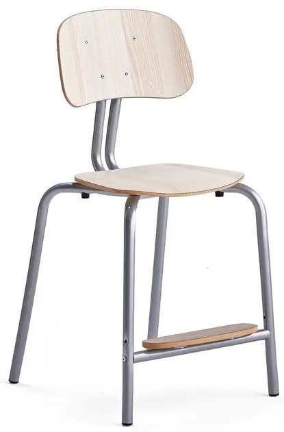 Školská stolička YNGVE, 4 nohy, výška 520 mm, strieborná/jaseň
