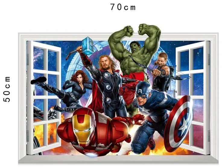 Veselá Stena Samolepka na stenu na stenu Avengers v okne