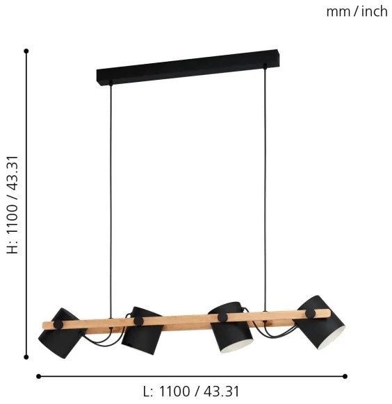 Eglo 43424 - Luster na lanku HORNWOOD 4xE27/28W/230V