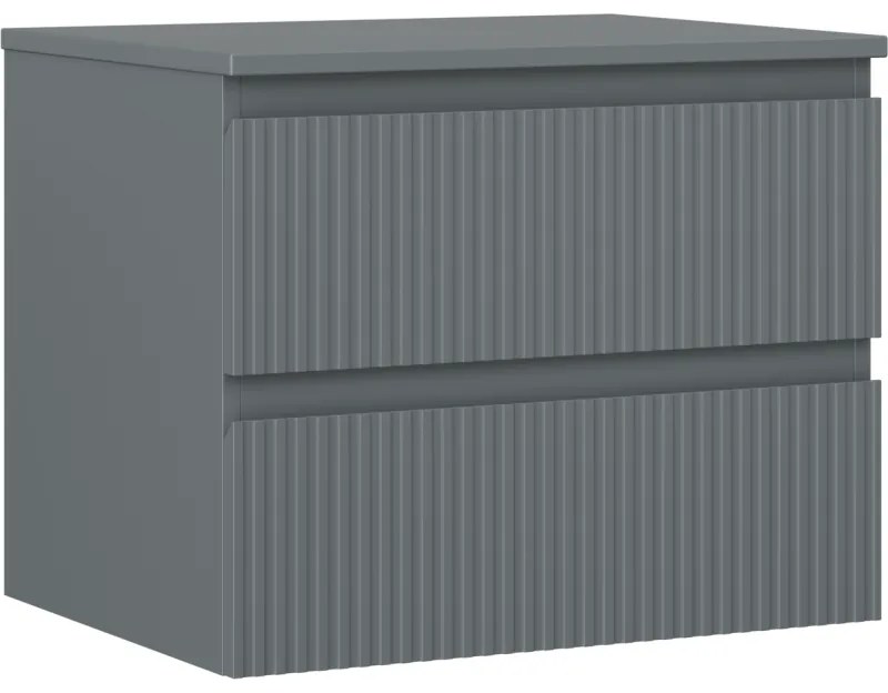 Mexen Rivel, kúpeľňová skrinka 60 cm s pracovnou doskou, 2 zásuvky, drážkovaná, grafitová matná, 91A20-06047-2-BFFC66