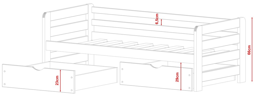 Detská posteľ 90 x 200 cm Erin (s roštom a úl. priestorom) (borovica). Vlastná spoľahlivá doprava až k Vám domov. 1012940