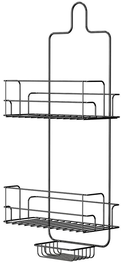 Kúpeľňová polička obdĺžniková, dvojitá, čierna