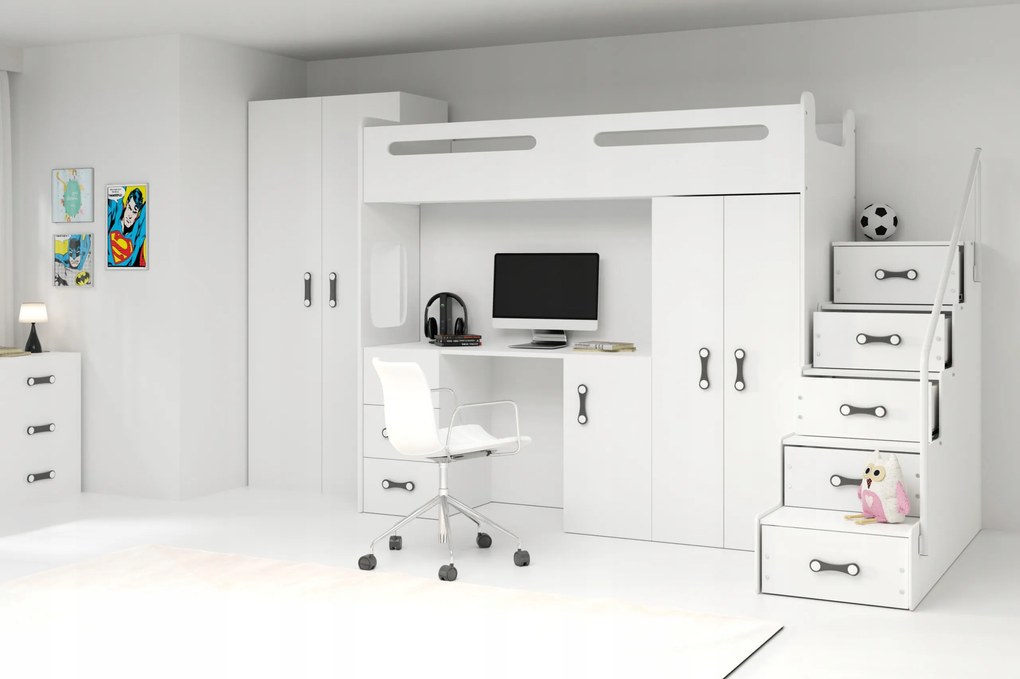 Interbeds MAX 4 poschodová posteľ 258x180 komplet + matrac + písací stôl + šatník biela 2025
