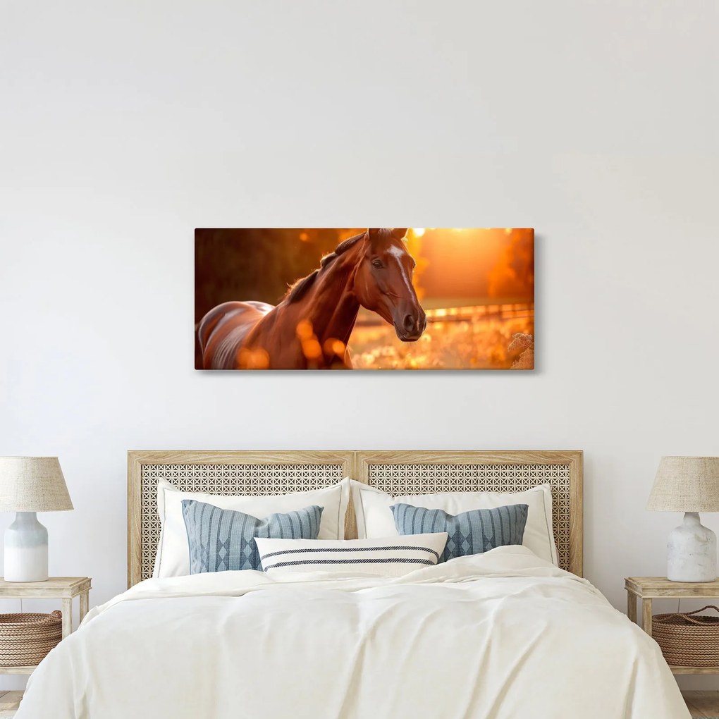 Obraz - Kôň v západe slnka (120x50 cm)