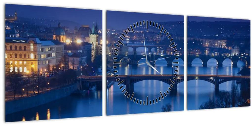 Obraz pražských mostov (s hodinami) (90x30 cm)