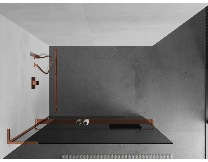 Mexen Kioto+ L, sprchová zástena Walk-In s poličkou a vešiakom 110 x 200 cm, 8mm šedé sklo, ružové zlato profil, 800-110-123-60-40