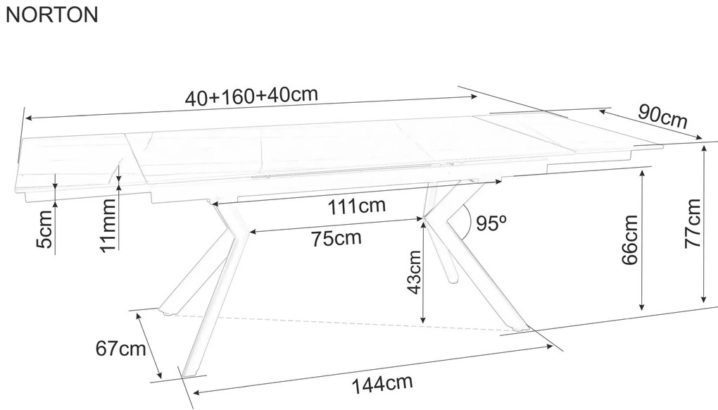 Jedálenský rozkladací stôl Norton 160/240 cm keramika travertín/čierny