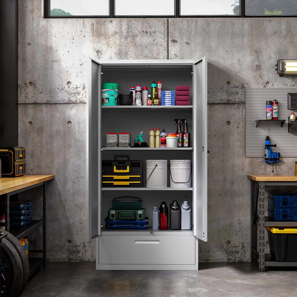 Modulárna kovová multifunkčná skriňa so zásuvkou sivá MEGAN 1850 x 900 x 400 mm