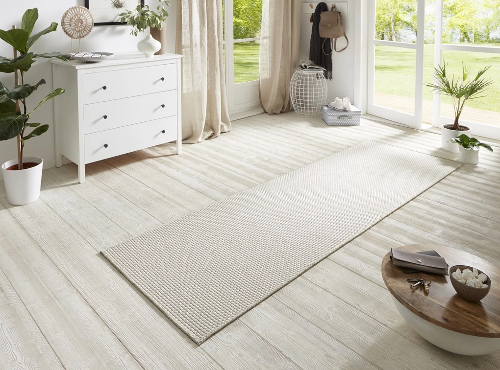 Behúň Nature 104270 Ivory – na von aj na doma, 80x350, biela, chodba / predsieň, BT Carpet