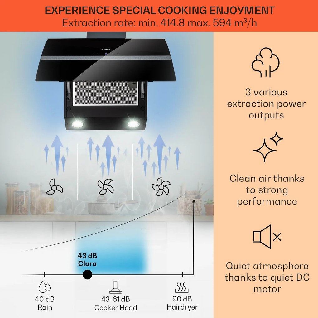 Klarstein Clara 60, digestor, 509 m³/h, dotykový displej, ambientné podsvietenie
