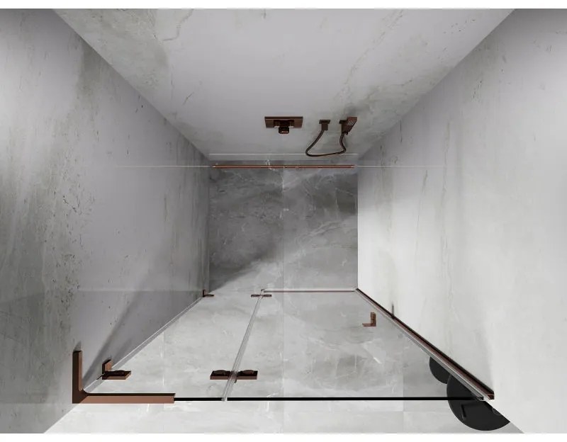 Mexen Lunar L, Otočné ľavé sprchové dvere 95 cm, 8mm číre sklo, ružové zlato profil, 834L-095-000-60-00-L