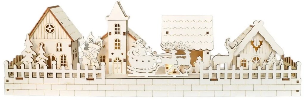 Vianočná svietiaca dekorácia Zasnežená dedinka, 40 x 13 x 8 cm, LED