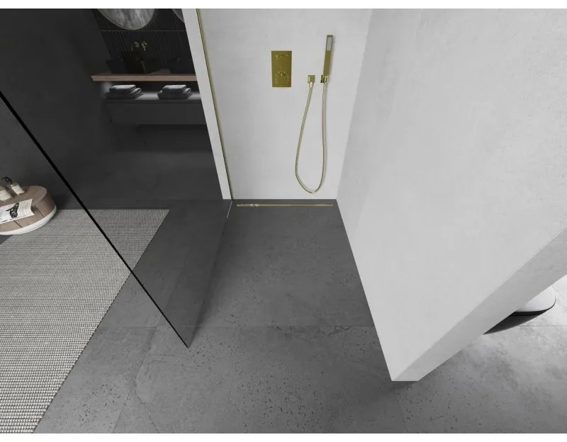 Mexen Kioto, sprchová zásteny typ Walk-In 55 x 200 cm, 8mm číre sklo, zlatý matný profil, 800-055-101-55-00