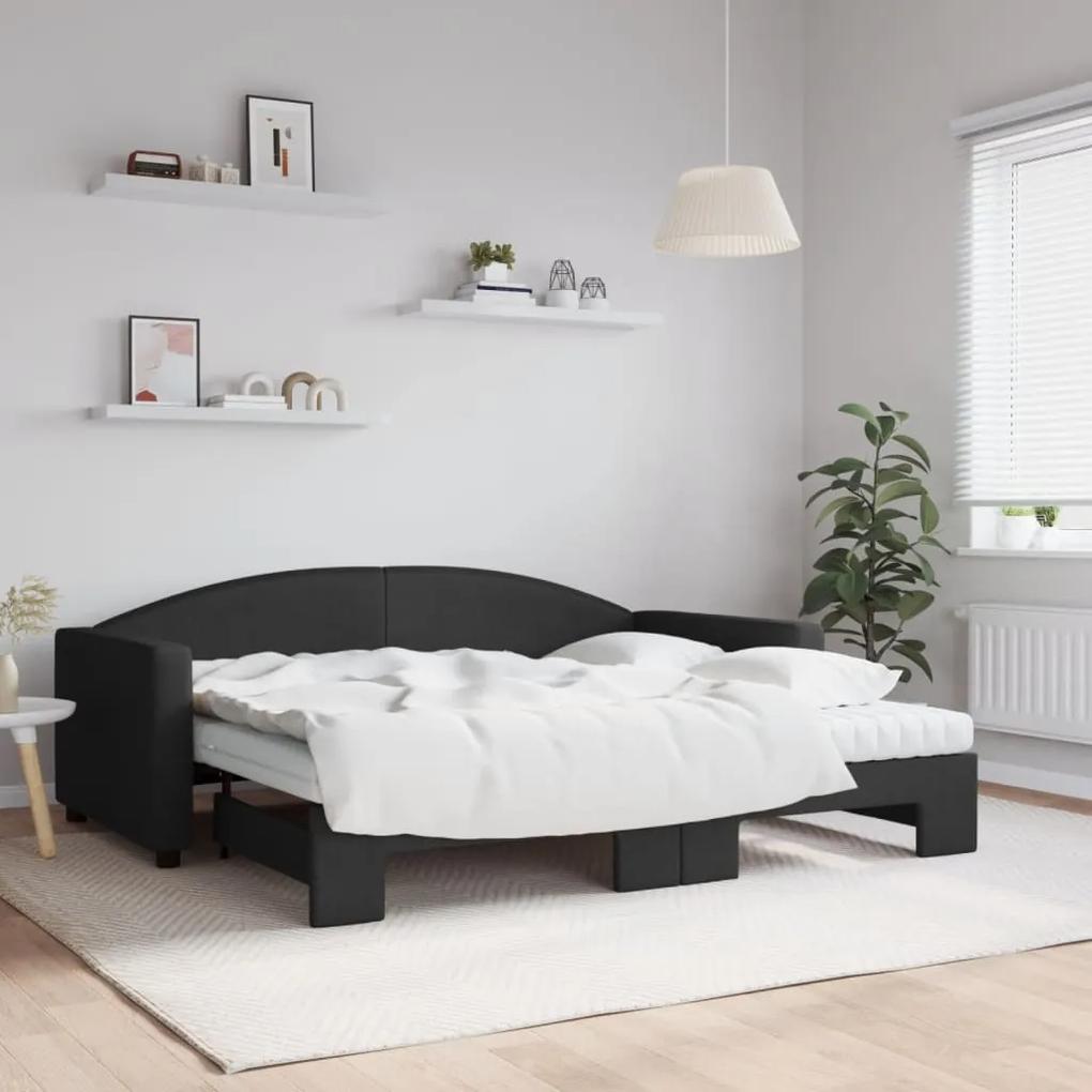 Rozkladacia denná posteľ s matracmi čierna 90x190 cm látka 3197218